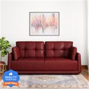 MUEBLES CASA Mind Cedar Leatherette 3 Seater Sofa (Finish Color – Cherry Colour, Knock Down)