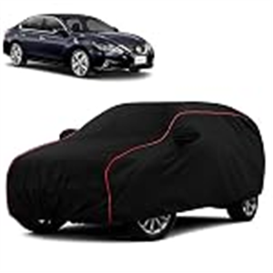 Sulfar 100% Water Resistant Car Body Cover Compatible with Mirror for Nissan Teana (Triple Stitched, Full Bottom Elastic, Black with Red Piping)