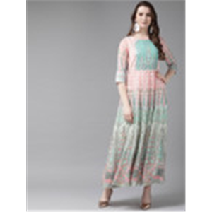 Juniper Women Pink & Green Printed Maxi Dress