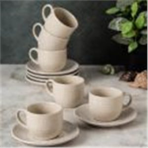Clay Craft Fine Ceramic Apex Beige Cups & Saucer, Set of 12, Cups for Tea & Coffee