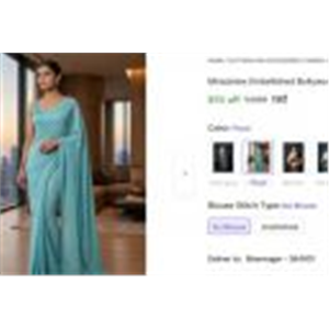 Miracletex Embellished Bollywood Lycra Blend Saree (Light Blue)