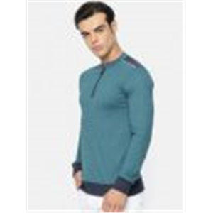 ARISEMen Teal Blue Solid Mandarin Collar T-shirt