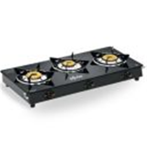 Surya Flame 3 Burner Glass Top Gas Stove | ISI Certified | 2 Year Warranty | Black