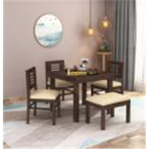 MAMTA Decoration Sheesham Wood 4 Seater Dining Table with 3 Cushioned Chairs & 1 Bench Wooden Dining Set for Home Living Room (Walnut Finish)