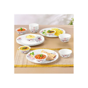 Larah by Borosil Pack of 18 Opalware Dinner Set (Pink,..