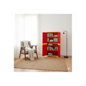 Cello Novelty Big Bookshelf, Red & Yellow | 2 Dustproof Doors | Space Saving Cupboard | Plastic Book Shelf | Multipurpose Book Shelf for Home, Office | Book Organizer for Library