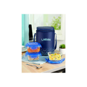 Larah by Borosil Speckle Blue Borosilicate Glass Lunchb..