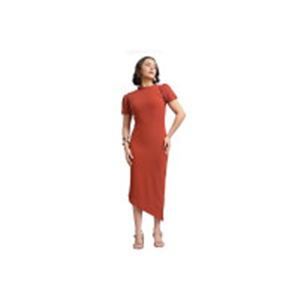 PURVAJA Women's Bodycon Midi Short Sleeve High Neck Sol..