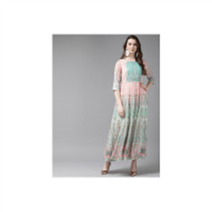 Juniper Women Pink & Green Printed Maxi Dress
