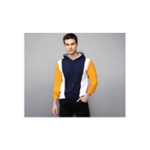 Maniac Color Block Men's Fullsleeve Hooded Yellow Cotto..
