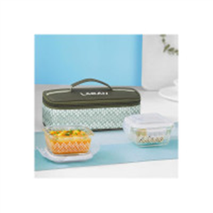 Gracia Borosilicate Glass Lunchbox with Bag | 2pc Squar..