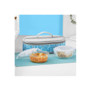Vogue Borosilicate Glass Lunchbox with Bag | 2pc Round..